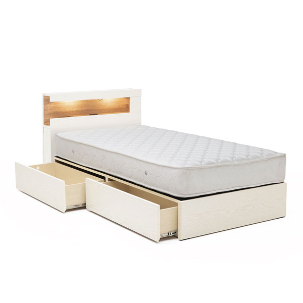 送料無料【シングルベッド】 大人かわいいインテリア 棚・コンセント付き 収納ベッド シングル ※マット..