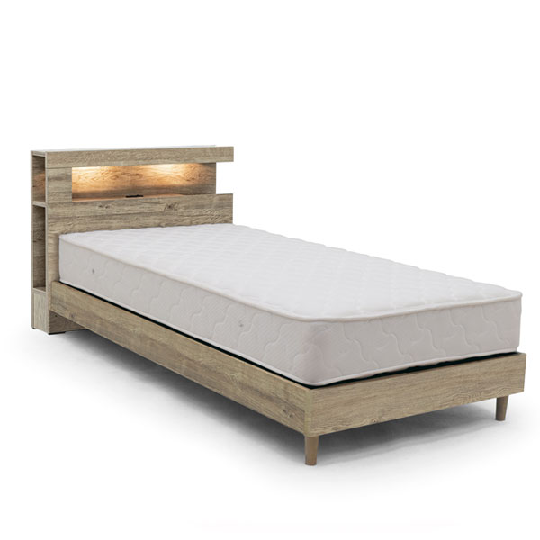 送料無料【シングルベッド】 大人かわいいインテリア 棚・コンセント付き ロータイプ ベッド シングル ..