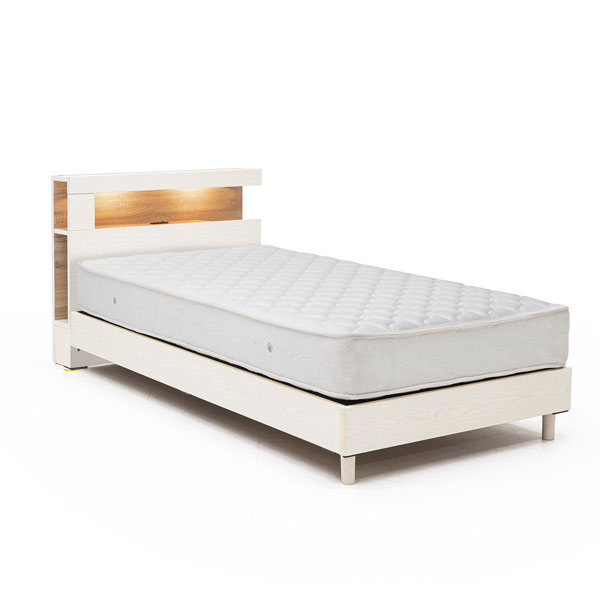 送料無料【シングルベッド】 大人かわいいインテリア 棚・コンセント付き ロータイプ ベッド シングル ..