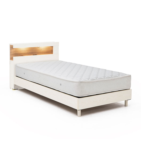 送料無料【シングルベッド】 大人かわいいインテリア 棚・コンセント付き ロータイプ ベッド シングル ..