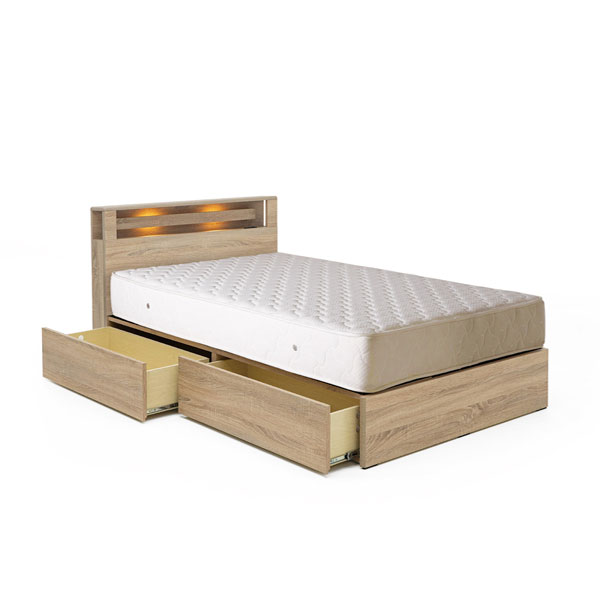 送料無料【シングルベッド】 大人かわいいインテリア 棚・コンセント付き 収納ベッド ベッド チェストベッド シングル ※マットレス無しタイプ 照明付きコンセント付き 収納・引き出し付き 北欧スタイル シングル リトワール　NAO