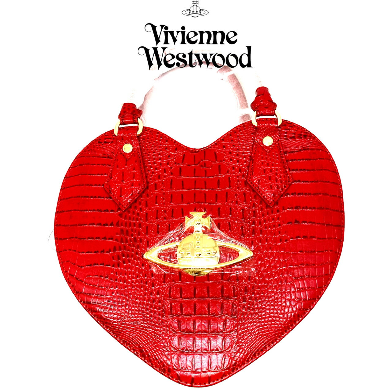 ［緊急入荷〕Vivienne Westwood ハート バッグ 　　ヴィヴィアンウエストウッド2way エナメル　クロコダイル柄　肩掛け紐付き　レッド　赤　アウトレット品