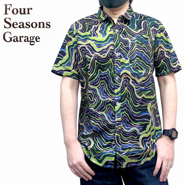 樂天商城 - 半袖シャツ チビ衿 油たらし柄 にじみ 総柄 0130-38502 fourseasonsgarage フォーシーズンズガレージ 大人のアメカジ　 商品入れ替えの為