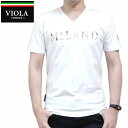 半袖Tシャツ Vネック PUボンディングプリント プレート付き Tシャツ 31314 VIOLA RUMORE ヴィオラルモーレ イタリア イタリアン ビター系 ホワイト レターパック対応　商品入れ替えの為 sb