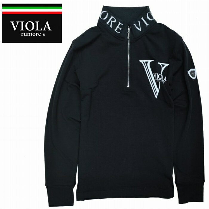 樂天商城 - 長袖Tシャツ ハーフZIP ハイネック ジャガード ロゴ 52112 ブラック VIOLA RUMORE ヴィオラルモーレ イタリア イタリアン ビター系