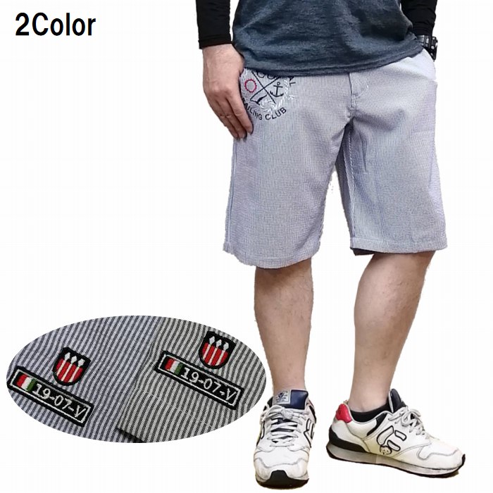 樂天商城 - パンツ コードレーン生地 ストライプ 刺繍 マリンスタイル ショート 865301 hifumi ひふみ スポーティ 大人 カジュアル 短パン 海 海水浴 商品入れ替えの為