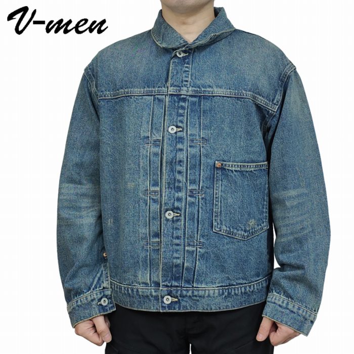 樂天商城 - Gジャン デニムジャケット USED加工 1st ヴィンテージ風 色落ち加工 954000 V-men ブイメン ユニセックス 男女兼用 シンチバック