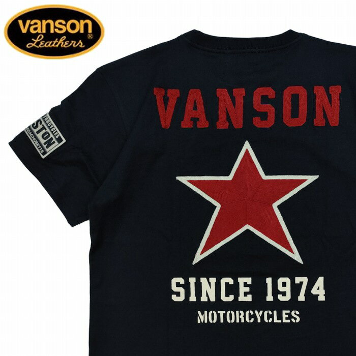 樂天商城 - 半袖Tシャツ チェーン刺繍スターロゴ オーバルワッペン nvst-2603 VANSON バンソン アメカジ バイカー ハーレー 刺繍 ロックンロール 音楽 フェス