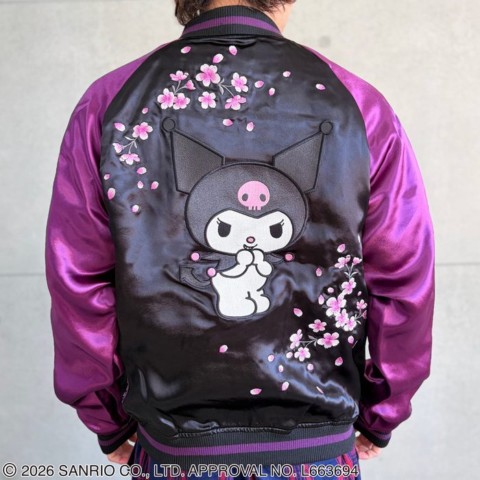 樂天商城 - スカジャン クロミちゃん 桜 JAPAN リバーシブル スーベニアジャケット ジャケット 262092 絡繰魂 × KUROMI コラボ からくりたましい クロミちゃん サンリオ
