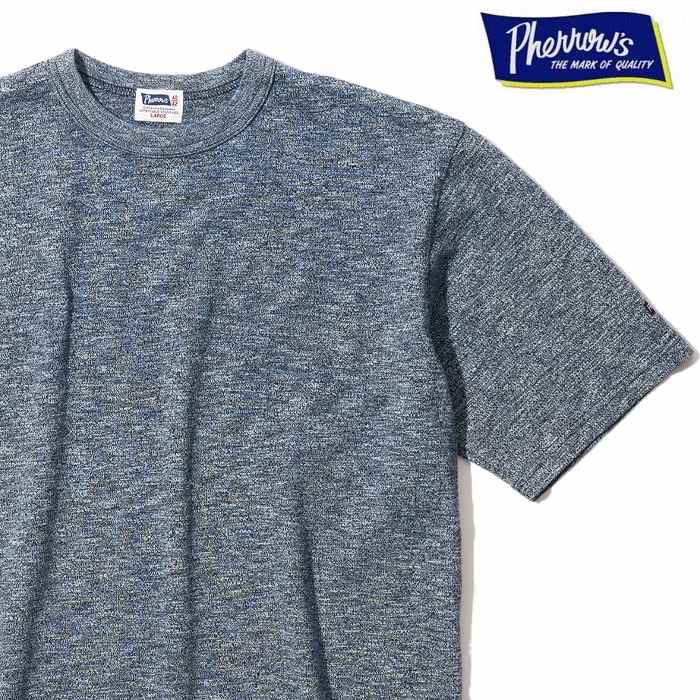 Rakuten - 半袖Tシャツ インディゴ杢 経年変化 クルーネック ワンウォッシュ Tシャツ 26s-pidt1 Pherrow's フェローズ アメカジ インディゴ糸 スラブ糸