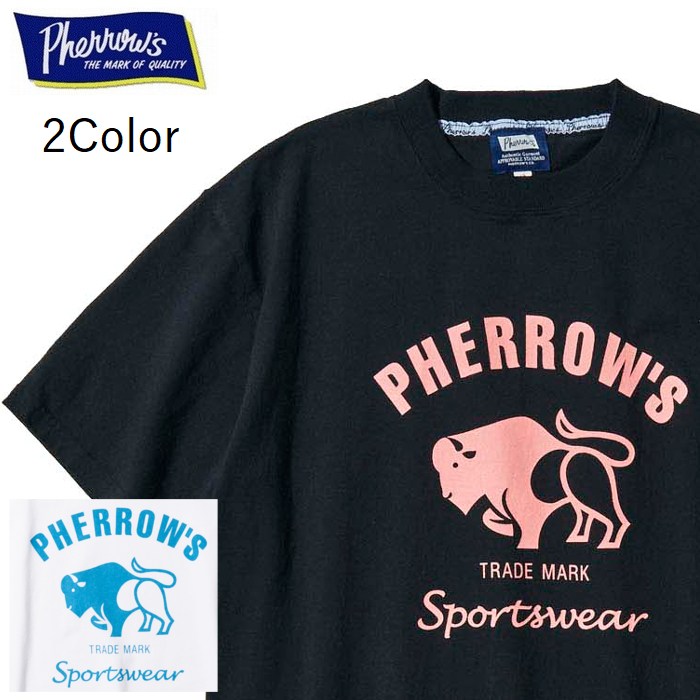 Rakuten - 半袖Tシャツ フェローズからお馴染みのバッファローロゴをあしらった定番Tシャツ 26s-pt2 Pherrow's フェローズ アメカジ ホワイト ブラック