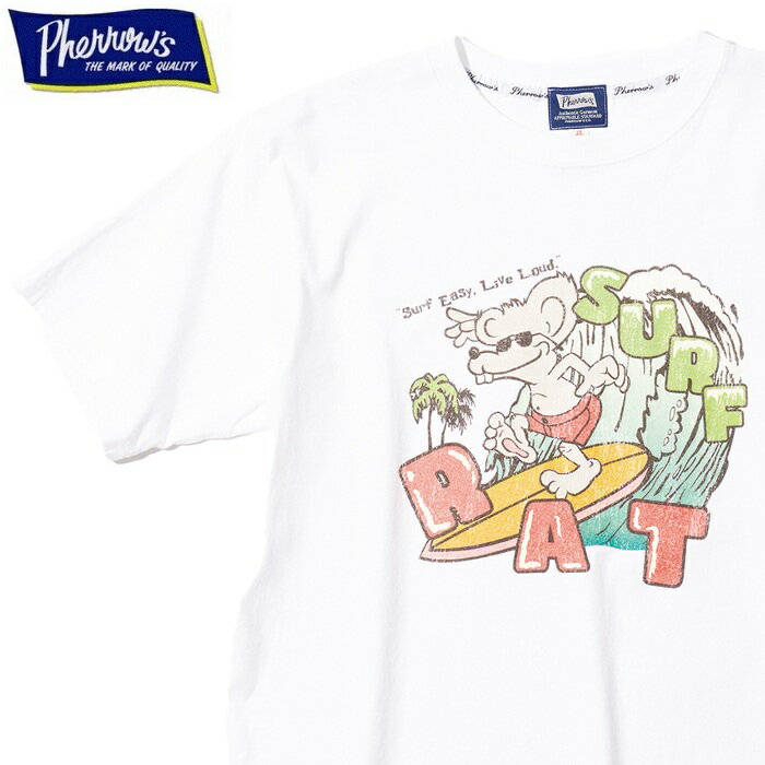Rakuten - 半袖Tシャツ SURF RAT 多色プリント サーフ ネズミ RAT 26s-pt4 Pherrow's フェローズ アメカジ ホワイト ネコポス対応