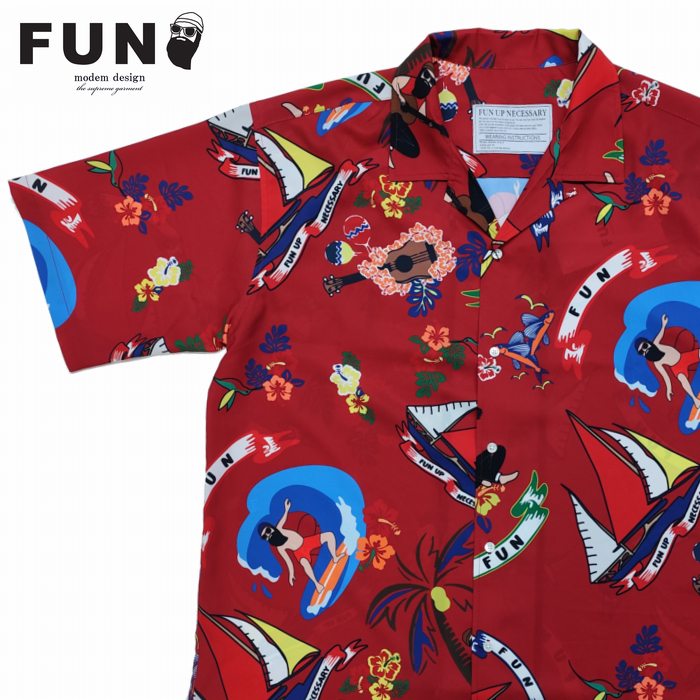 Hawaiian Shirt - 半袖シャツ おじさんアロハ 2026バージョン サーフィン ヒゲオジ f-26027527 modemdesign モデムデザイン fun ファン ユニセックス 男女兼用 アロハシャツ 開襟衿