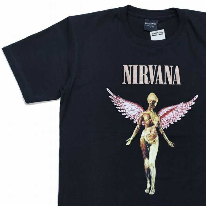 Rakuten - 半袖Tシャツ NIRVANA ニルヴァーナ 女神像 天使 バック無地 nir-2 Broadway バンドTシャツ コットンTシャツ ブラック 丸首 クルーネック ネコポス