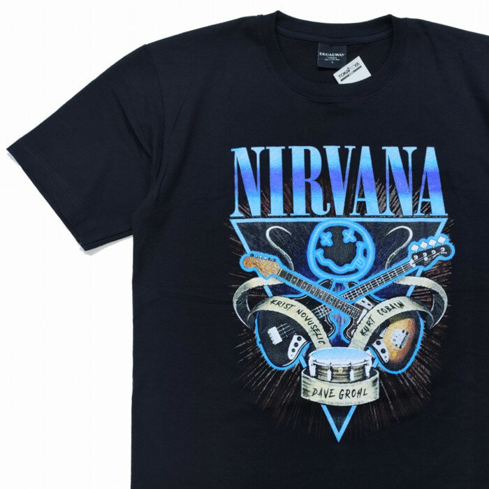Rakuten - 半袖Tシャツ NIRVANA ニルヴァーナ スマイリーフェイス ファンアート バック無地 nir-4 Broadway バンドTシャツ コットンTシャツ ブラック 丸首 クルーネック ネコポス