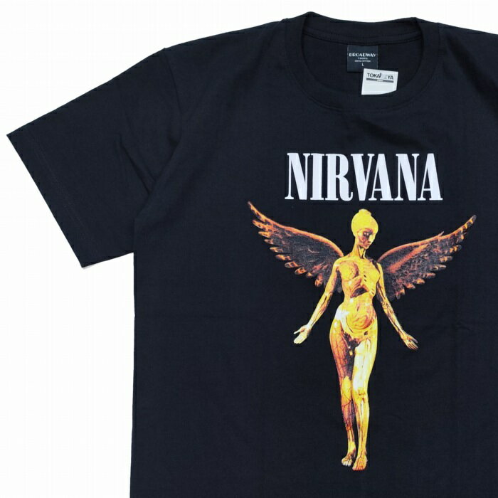 Rakuten - 半袖Tシャツ NIRVANA ニルヴァーナ 女神像 天使 バック無地 nir-6 Broadway バンドTシャツ コットンTシャツ ブラック 丸首 クルーネック ネコポス