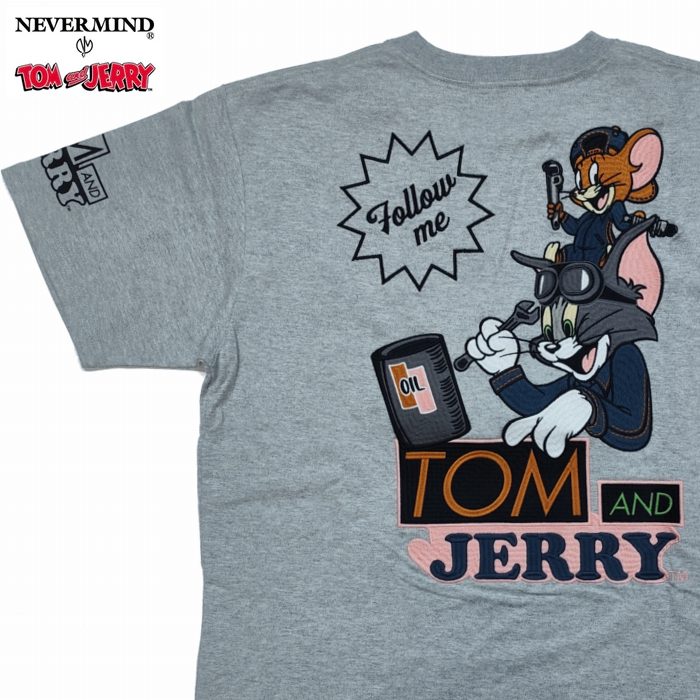 Character - 半袖Tシャツ 整備士 オイル ロゴ刺繍 スパナ レンチ tjn-2623 NEVERMIND トムとジェリー ネバーマインド アメカジ コラボ ハーレー 贈り物 ユニセックス