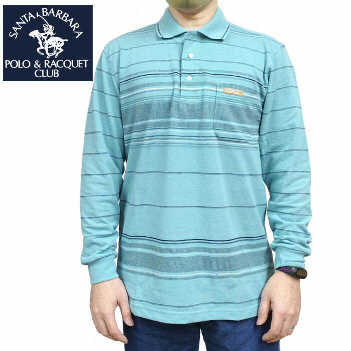 長袖ポロシャツ ボーダー 春物 爽やかグリーン ポケット付き 35461 santa barbara サンタバーバラ いろんなスタイルに合わせやすい
