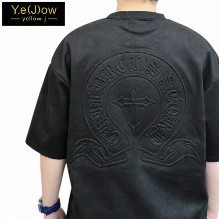 樂天商城 - 半袖Tシャツ フェイクスエード クロス 十字架 エンボス加工 ワイドシルェット 126614 Y.e(J)ow イエロージェイ ストリート