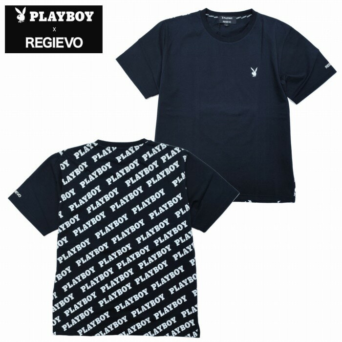 樂天商城 - 半袖Tシャツ バックロゴプリント フロントはワンポイント刺繍 ブラック Lサイズ 95144-2 PLAYBOY×REGIEVO レジエボ プレイボーイ コラボ ラビットヘッド