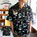 風神&雷神柄の開襟シャツ 半袖シャツ ALL-OVER OPEN COLLAR SHIRTS 男女兼用 ユニセックス 251966 LUMBER ランバー キャンプ アメカジ 山登り アウトドア