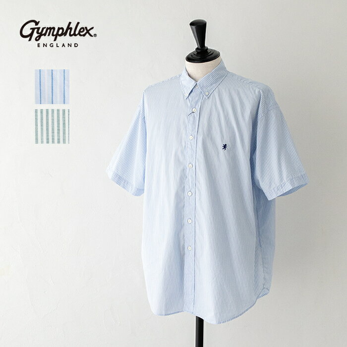 【SALE 10%OFF】ジムフレックス コットンストライプ ボタンダウン半袖シャツ (GY-B0248 PSE) 100/2 STRIPE B.D. SHIRT S/S GYMPHLEX(メンズ) 【2025春夏】*送料無料*【後払い決済不可】*