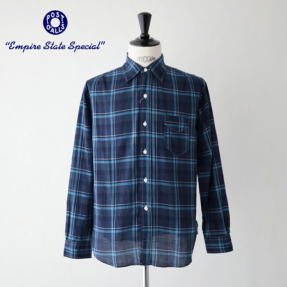樂天商城 - ポストオーバーオールズ Original BL Shirt (cotton plaid blue) (3232 CPB) Post O’Alls(メンズ) 【2026春夏】*送料無料*【後払い決済不可】*