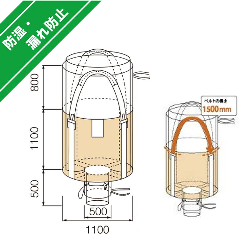丸型フレコンバッグ 10枚入 1100KHR(PL)POC 1000L 耐荷重1000kg 工事 土木 米 麦 ...