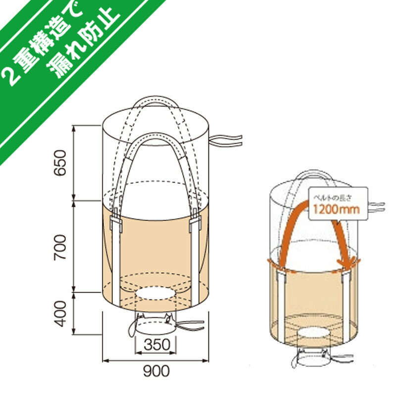 丸型フレコンバッグ 10枚入 450L 700KHR 耐荷重1000kg もれない 二重構造 工事 土...