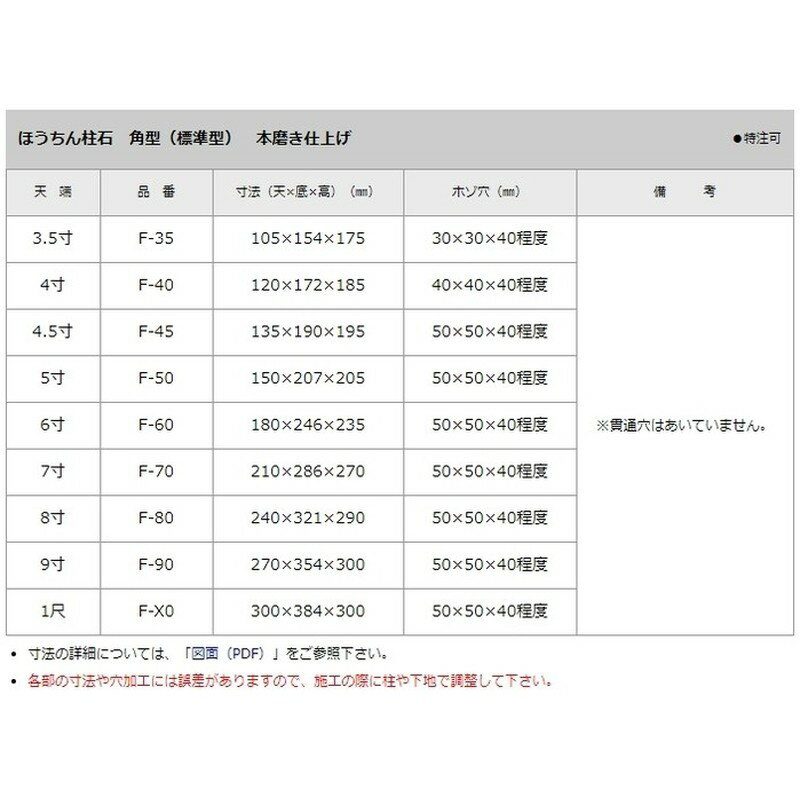石材 御影石 ほうちん柱石 角型 標準型 9寸 270times;354times;300 F-90 中国産 荷受リフト必須 建築用壁材 床材 ドリーム壁材 アミ 代引不可 個人宅配送不可
