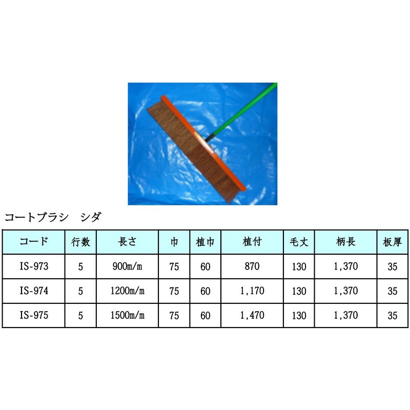 プラスワイズ建築店の左官 コードブラシ シダ 1200m/m IS-974 行数5 巾75 植巾60 植付1170 毛丈130 柄長1370 板厚35 イノウエ商工D｜アングル2