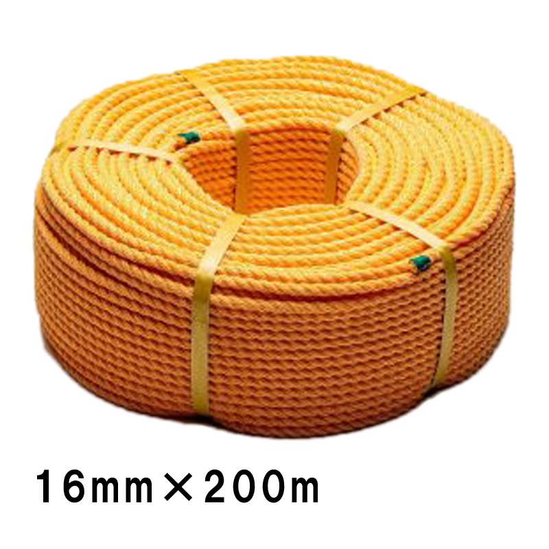ハイクレロープ KP混撚ロープ 200m巻き KP16-200 16mm×200m オレンジ 紐 資材 固定 多用途 タナカ梱包 三冨D