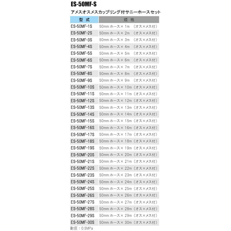 アメス式 導水ホースセット サニーホース アメスオスメスカップリング付 ES-50MF-3...