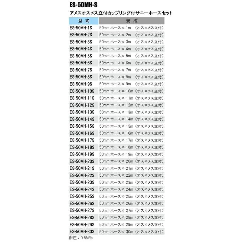 アメス式 導水ホースセット サニーホース オスメス立付カップリング付 ES-50MH-18S...