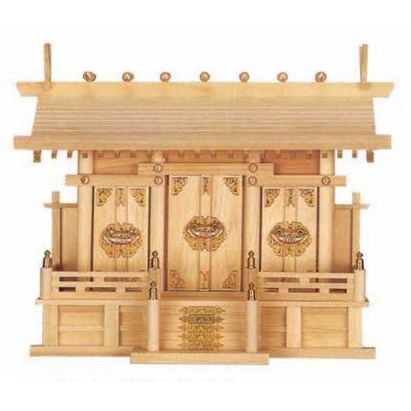 神棚 通し屋根三社 中 ひのき NO.36 巾60×高46×奥行27cm 神様 神具 榊 お供え物 祈祷 御神木 祀り 納め 奉納 早川産業 代引不可