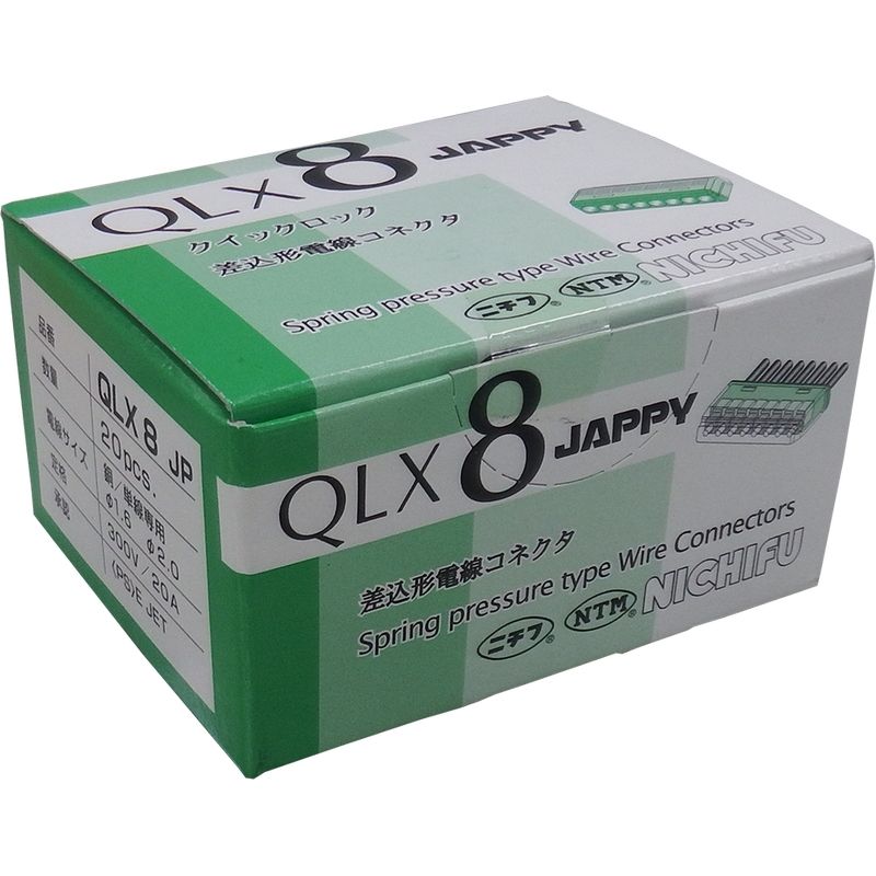 差込形電線コネクタ クイックロック QLXシリーズ 20個入 QLX8-JP-GCL 寸法 20.5×39.2×9.1mm クリアグリーン 配管配線材 S電 JAPPY D