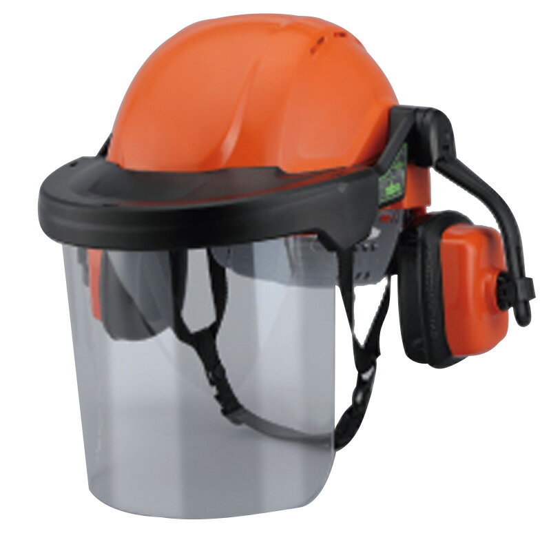 山林用 ヘルメット アンボプロテクター No3222F 頭・顔・耳 3点セット PETシールド オレンジ チェーンソー作業 林業 保護 TOYO SAFETY 三冨D