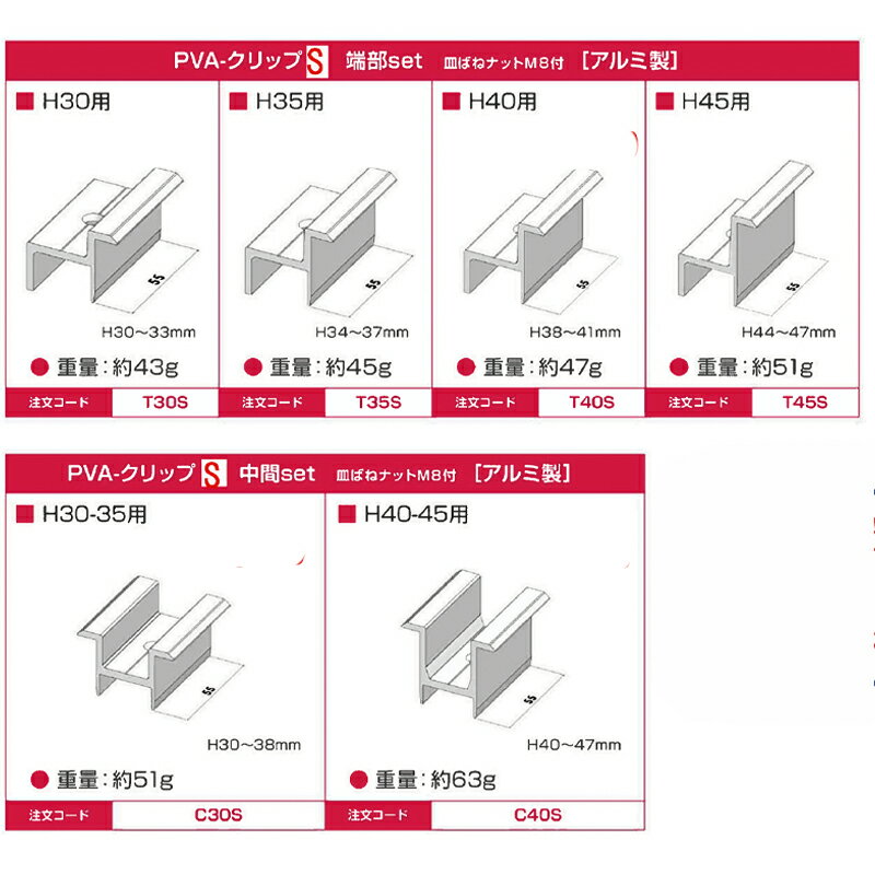 モジュール用押さえ金具のみ PVA-クリップset 外ツバ用 シルバー/ブラック 端部/中...