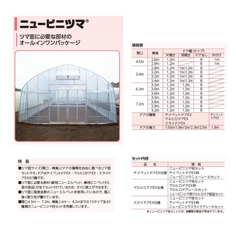 ニュービニツマセット マルヒロドアEX仕様 3間 ドア両開き 1000x2000 間口5.4m 棟高3.2m NVT-54-32-W10 妻面 北別 東都興業 タS 代引不可 個人宅配送不可 3