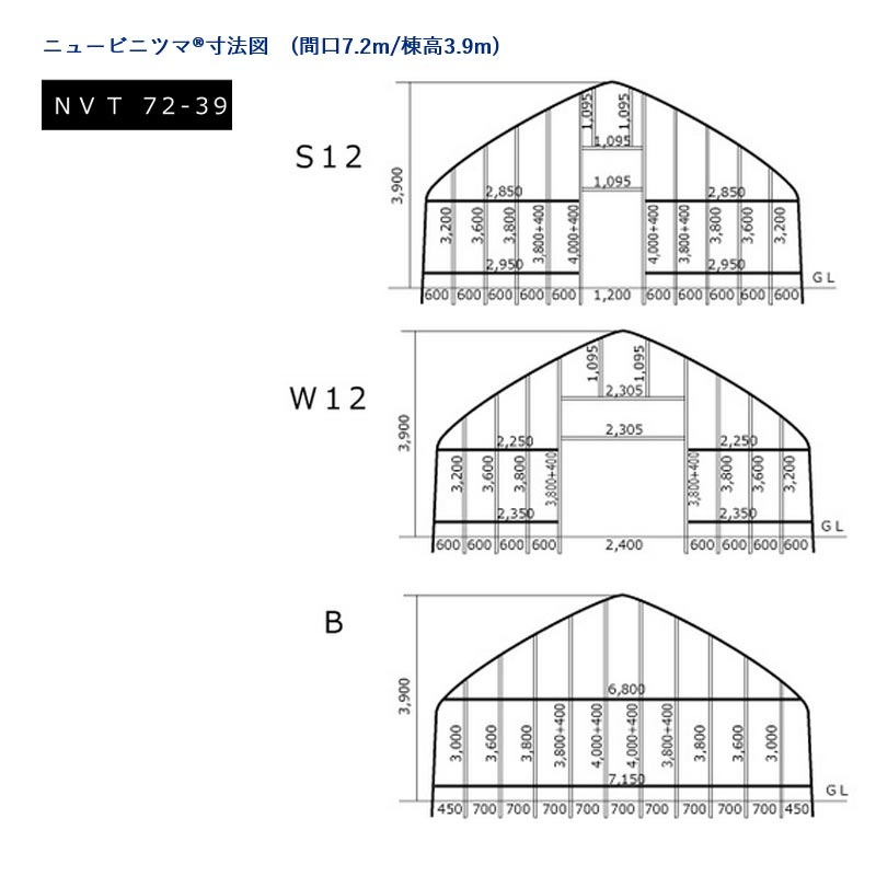 ニュービニツマセット マルヒロドアEX仕様 4間 ドア片開き 1200x1800 間口7.2m 棟高3.9m NVT-72-39-S12 妻面 北別 東都興業 タS 代引不可 個人宅配送不可 2