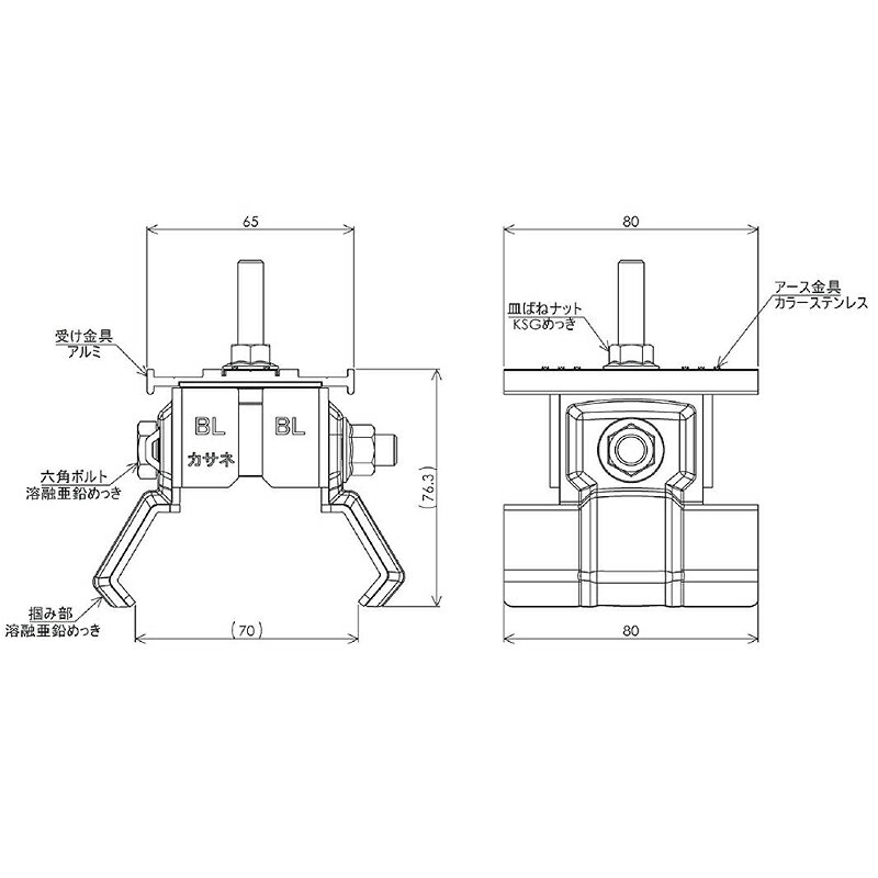 太陽光パネル架台金具 嵌合折板屋根 PVA-キューブBL500型 71501 直付 押さえ金具選...