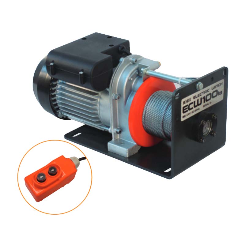 スリーエッチ 電動ウインチ ECW100 定格荷重100kg 単相100V ワイヤー長10m 巻取速度12 m/分 電動機250W..