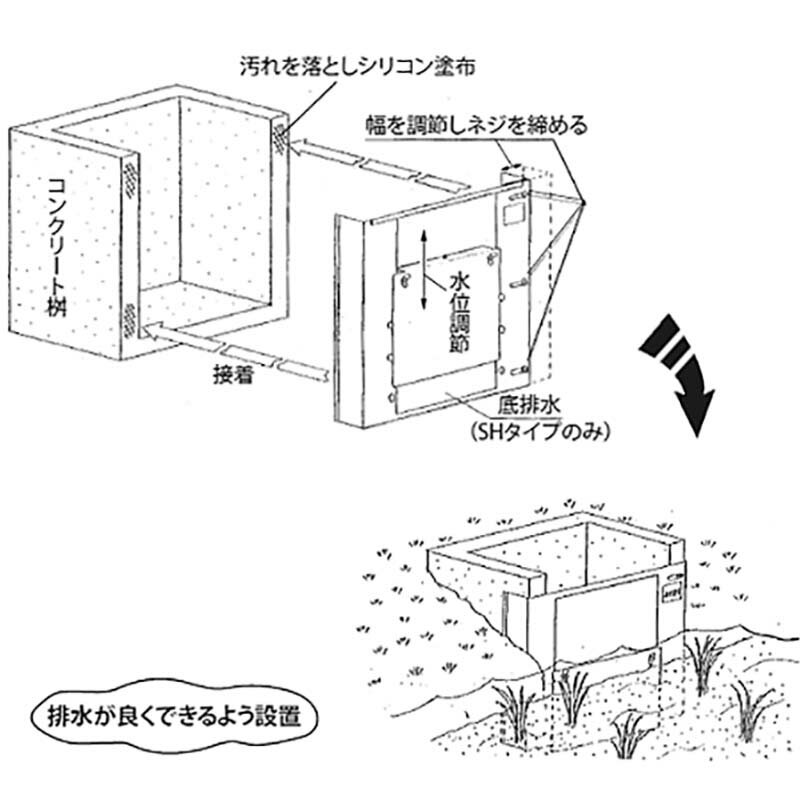 ステンレス製 ( 水田 用 排水門 水位 調整 ) みはり AK-400SH 400mmタイプ コンクリート排水桝 外付けタイプ 田んぼ 三田精機 代引不可