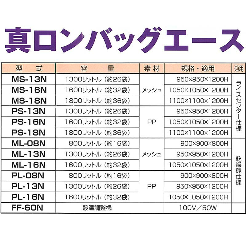 真ロンバッグエース MS-18N メッシュ 1800L 約36袋 ライスセンター仕様 三洋 オK 代引不可 2