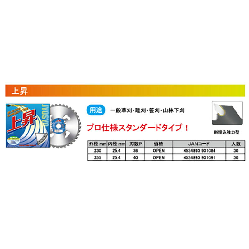 農業用品販売のプラスワイズの【8/1〜最大100%Pバック抽選で要エントリー】刈払機用 チップソー 上昇 255mm 40P 30枚 HEART 草刈り ハートフルジャパン 代引不可｜アングル2
