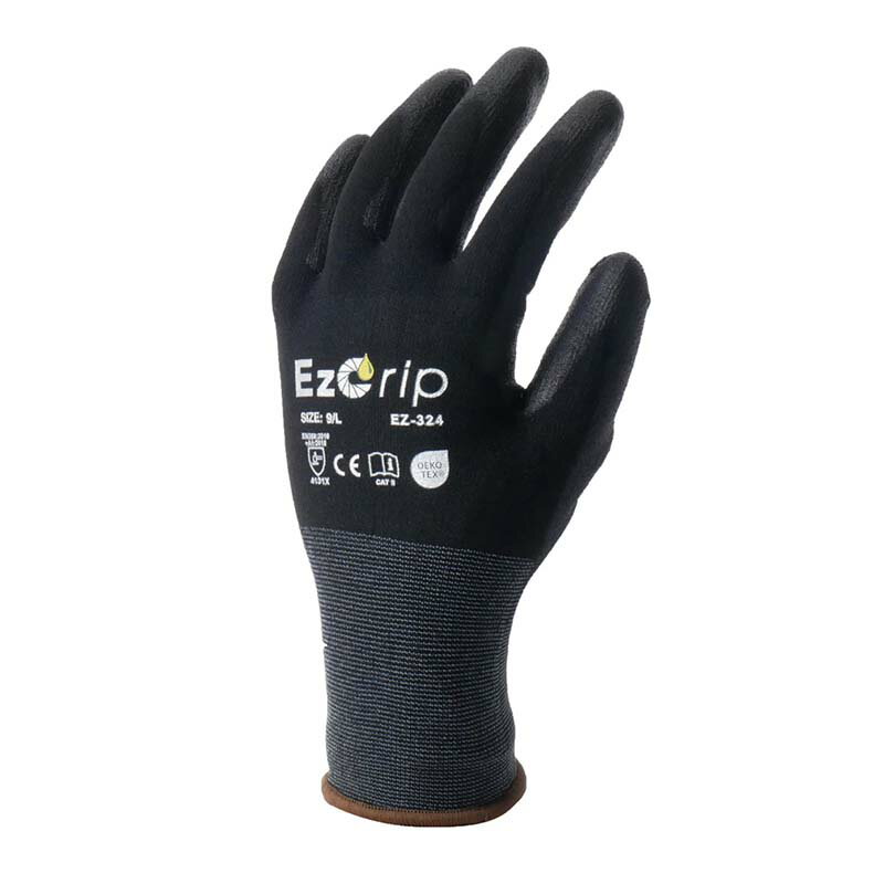 手袋 EzGrip イージーグリップ EZ-324 黒 手袋 ニトリル ハイブリッド ポリウレタン 背抜きコート ゴム手袋 作業用 カヴァーワーク D
