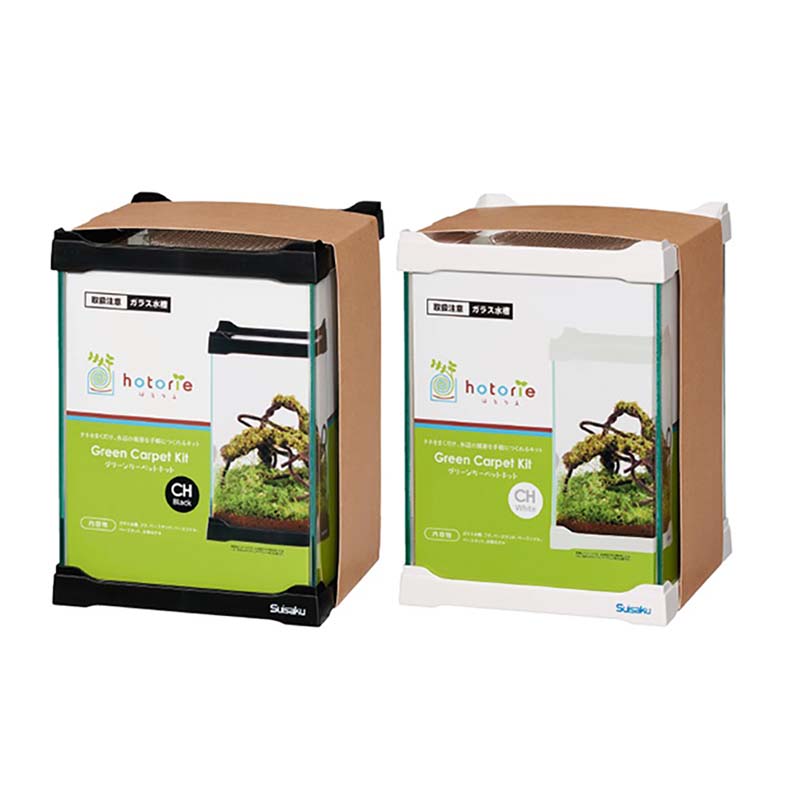タネをまくだけ、水辺の風景を手軽につくれるキット。 スペースをとらない小さな水槽で豊かな緑の世界。 アクアリウムから提案するインドアグリーン。 ●セット内容 ガラス水槽、フタ、ベースサンド、ベースソイル、ベースネット、水草のタネ ■製品仕様 品名：ほとりえグリーンカーペットキットCH 水槽サイズ：幅160×奥行き160×高さ210mm 水槽容量：約4.7L ガラス厚：3mm カラー：ホワイト、ブラック 入数：4セット 類似商品はこちらほとりえ グリーンカーペットキット P 4個 17,223円ほとりえ グリーンカーペットキット L 4個 13,992円ほとりえ グリーンカーペットキット M 12個24,968円ほとりえ グリーンカーペットキット S 12個23,029円ほとりえ グリーンエッグキット S 6個 水作8,984円ほとりえ ベースソイル 水作 ソイル 土 アク2,161円ほとりえ ベースサンド 水作 セラミックサンド2,241円ほとりえ ミニチュアピック 水作 ミニチュア 2,120円ほとりえ モデリングクレイ 陸地専用 水作 土2,524円新着商品はこちら2026/3/12昇温抑制遮光ネット モスグリーン 遮光率約853,404円2026/3/12昇温抑制遮光ネット モスグリーン 遮光率約502,989円2026/3/12昇温抑制遮光ネット モスグリーン 遮光率約852,717円再販商品はこちら2026/3/12ニチバン 結束機 たばねら 3000V 日A 36,554円2026/3/12ジュートロープ 724 太さ 6mm×長さ21,759円2026/3/126巻 ジュートロープ 724 太さ 6mm×10,010円2026/03/12 更新ほとりえ グリーンカーペットキット 水草のタネ