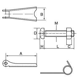 吊具 アイフック用はずれ止め安全バネ( ラッチキット ) LK2 適用サイズ 1.5 2 ton 用 A 43 B 19 M M4 L 20 D 7 スリーエッチ HHH 代引不可