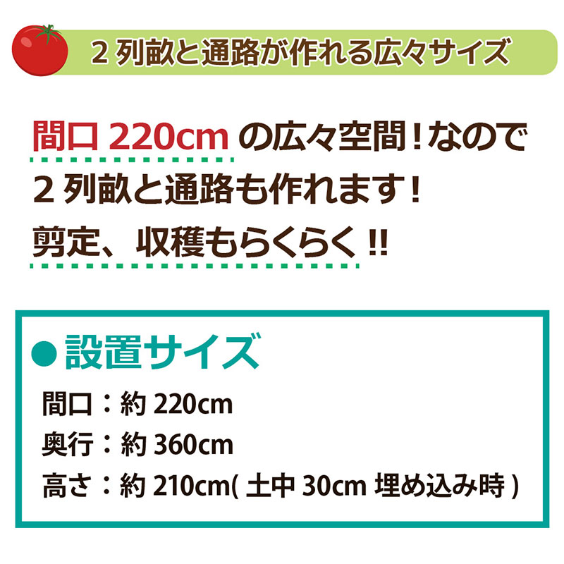 雨除けセットDXワイド W220×H210cm ビニールハウス 組立式 園芸 菜園 家庭菜園 霜...