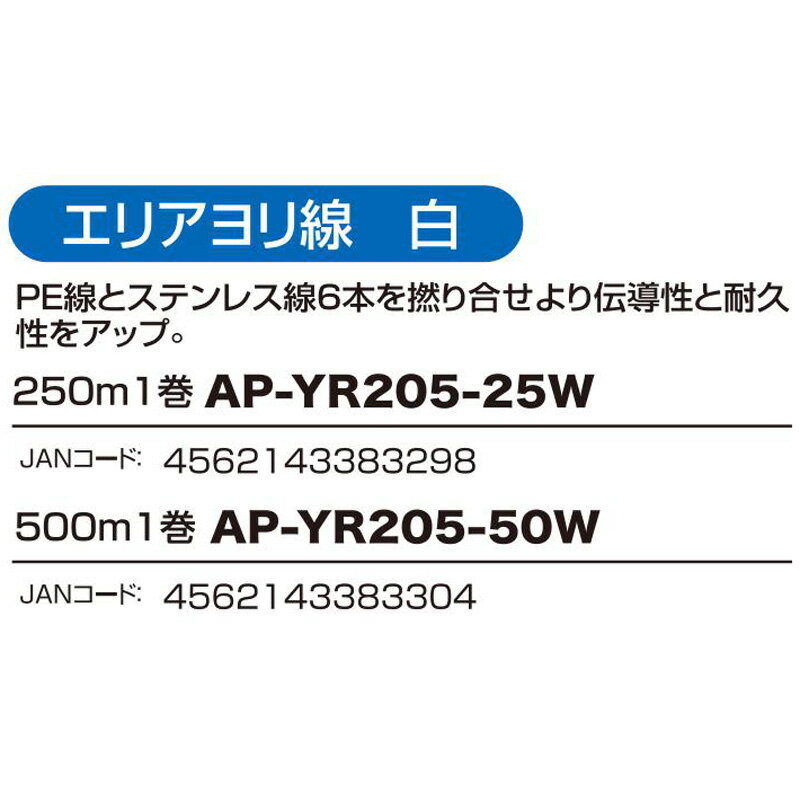 アポロ 電気柵 エリアヨリ線 白 500m AP-YR205-50W オプション アクセサリー ステンレス線 防獣 防鳥 北海道不可 代引不可